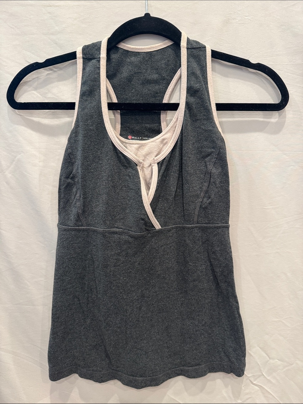 Bally Charcoal Gray Light Pink Cotton Racerback Sports Tank with Cream Trim S